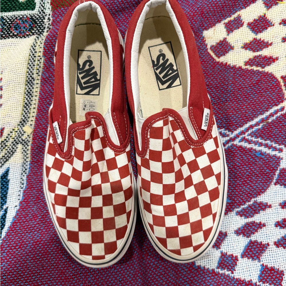 Vans Red and White Checkered Slip-Ons - Picture 3 of 7